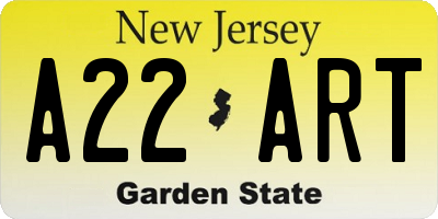 NJ license plate A22ART