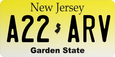 NJ license plate A22ARV