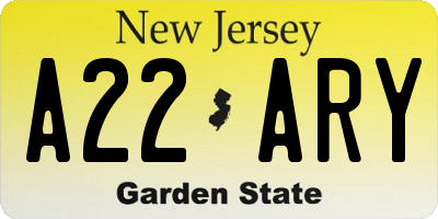 NJ license plate A22ARY