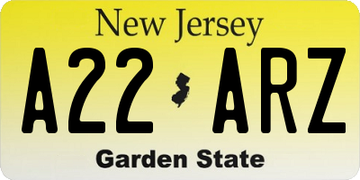 NJ license plate A22ARZ