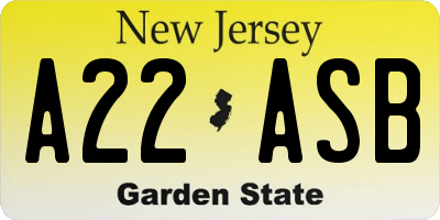 NJ license plate A22ASB