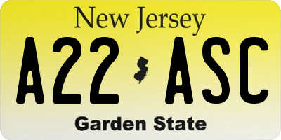 NJ license plate A22ASC