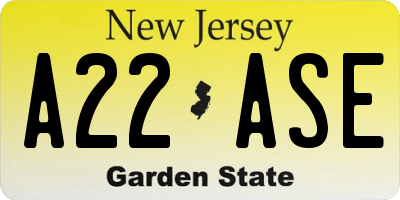 NJ license plate A22ASE