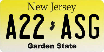 NJ license plate A22ASG