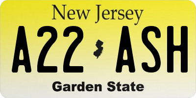 NJ license plate A22ASH