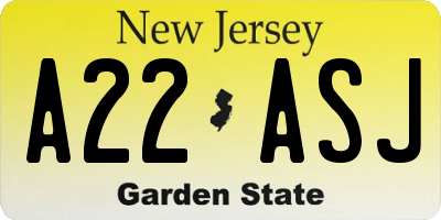 NJ license plate A22ASJ