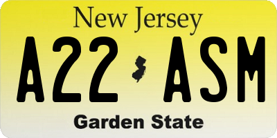 NJ license plate A22ASM