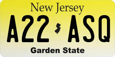 NJ license plate A22ASQ