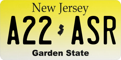 NJ license plate A22ASR
