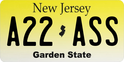 NJ license plate A22ASS