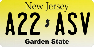 NJ license plate A22ASV