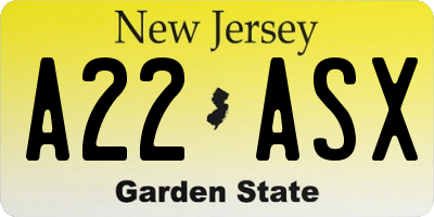 NJ license plate A22ASX