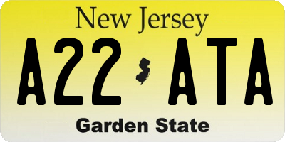 NJ license plate A22ATA