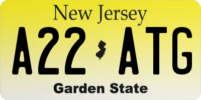 NJ license plate A22ATG