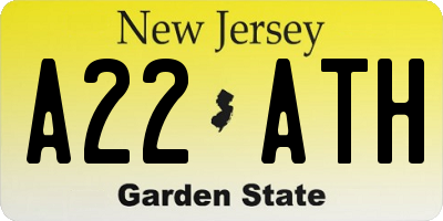 NJ license plate A22ATH