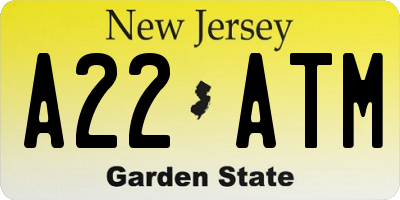 NJ license plate A22ATM