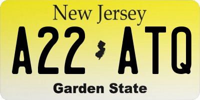 NJ license plate A22ATQ