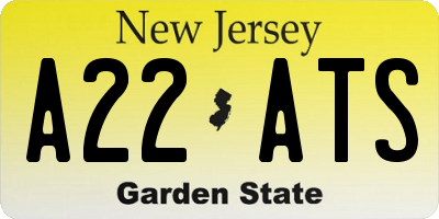 NJ license plate A22ATS
