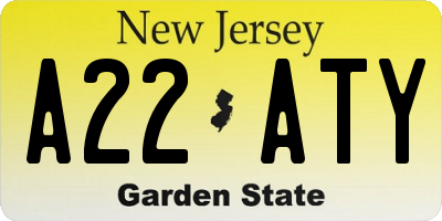 NJ license plate A22ATY