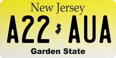 NJ license plate A22AUA