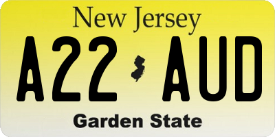 NJ license plate A22AUD