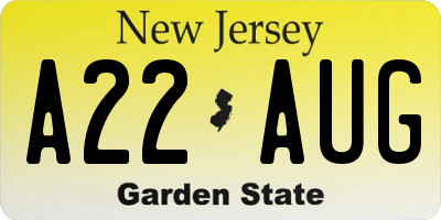 NJ license plate A22AUG