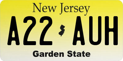 NJ license plate A22AUH