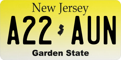 NJ license plate A22AUN