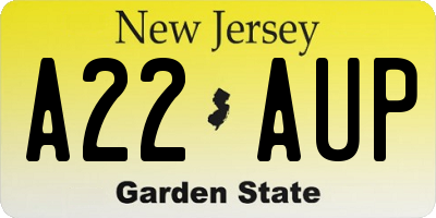 NJ license plate A22AUP