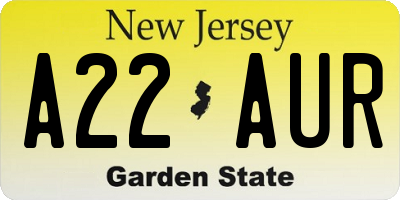 NJ license plate A22AUR