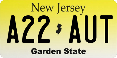 NJ license plate A22AUT