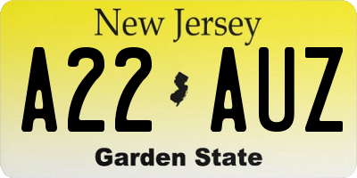 NJ license plate A22AUZ