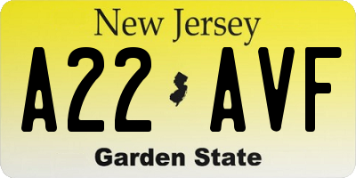 NJ license plate A22AVF