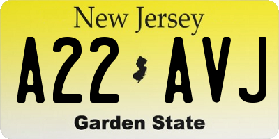 NJ license plate A22AVJ