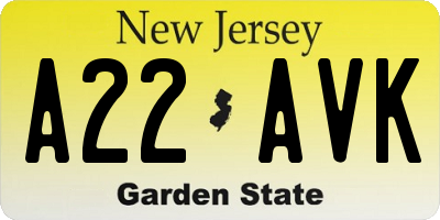 NJ license plate A22AVK