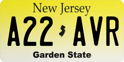 NJ license plate A22AVR