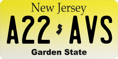 NJ license plate A22AVS
