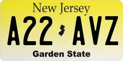 NJ license plate A22AVZ