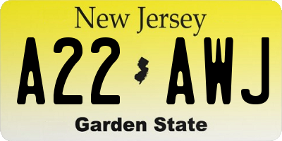 NJ license plate A22AWJ