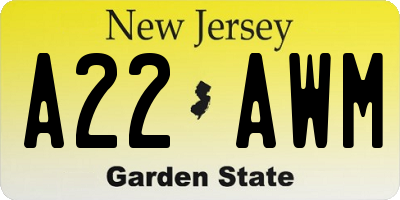 NJ license plate A22AWM