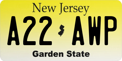 NJ license plate A22AWP