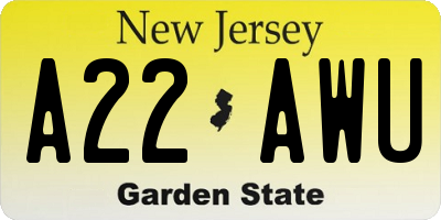 NJ license plate A22AWU