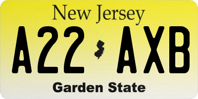NJ license plate A22AXB