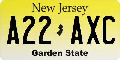NJ license plate A22AXC