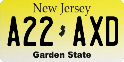 NJ license plate A22AXD