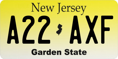NJ license plate A22AXF