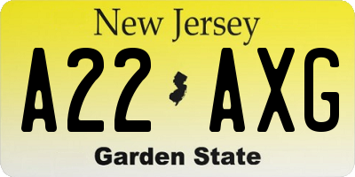 NJ license plate A22AXG