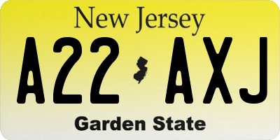 NJ license plate A22AXJ