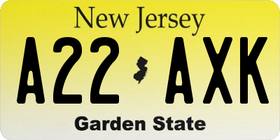 NJ license plate A22AXK