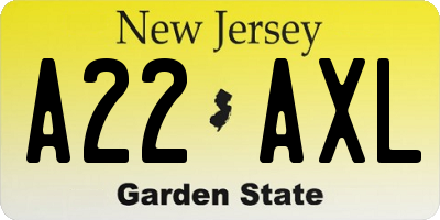 NJ license plate A22AXL